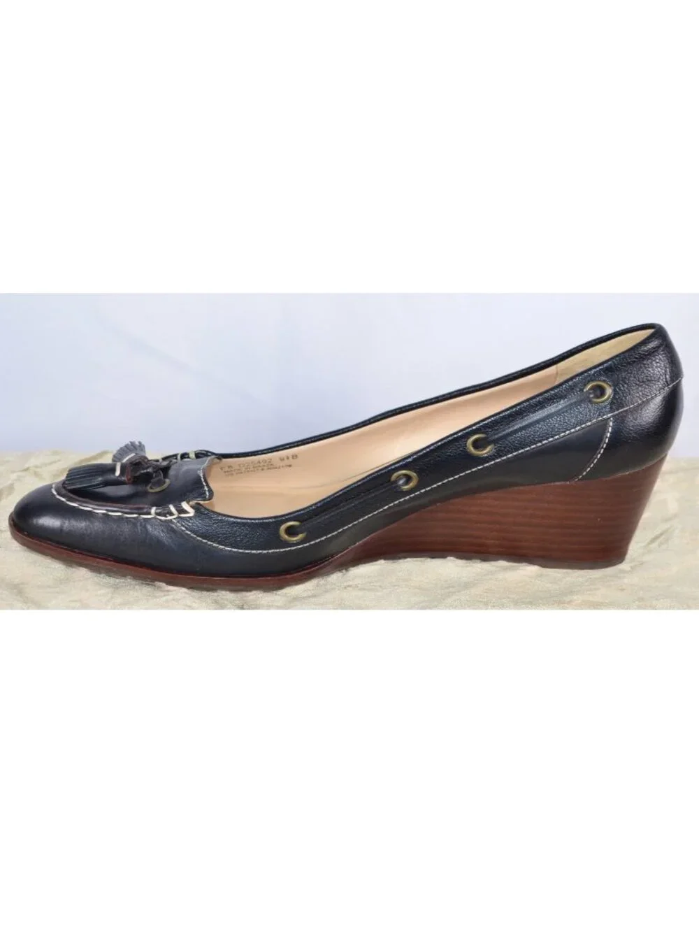 Cole Haan Calista Nike Air Wedge Heel Slip On Shoe Smooth Black Leather Sz 9 1/2